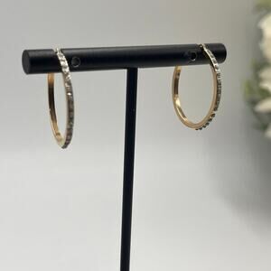 SLC Signed Vintage 14K Yellow Gold CZ Hoop Earrings 1”, 1.1 grams